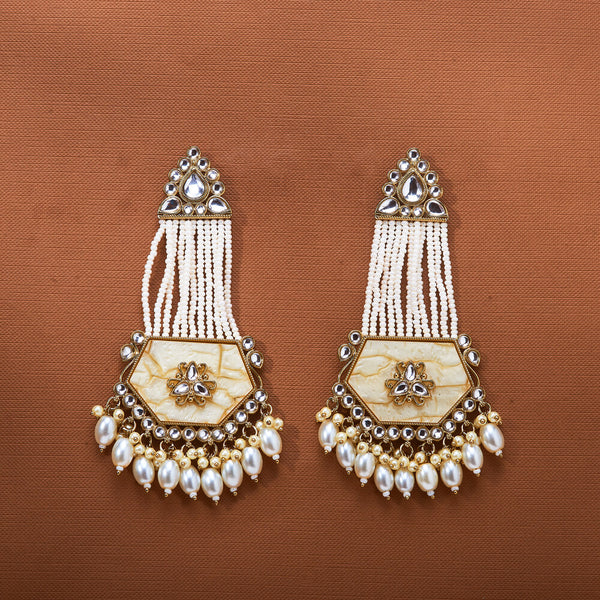 Indo Western Mother Of Pearl Earring With Mehndi Plating || 111802