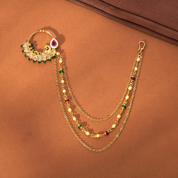 Antique Moti Nose Ring With Gold Plating || 223379
