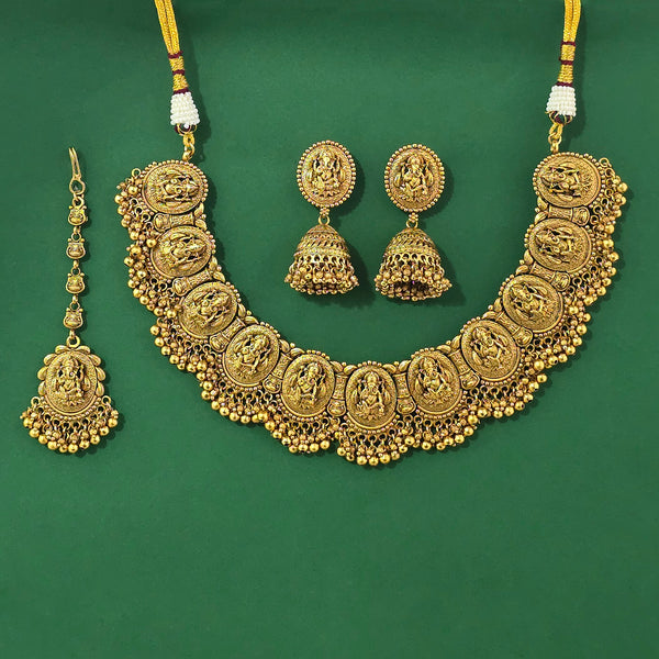 Antique Temple Necklace Set With Matte Gold Plating || 228500