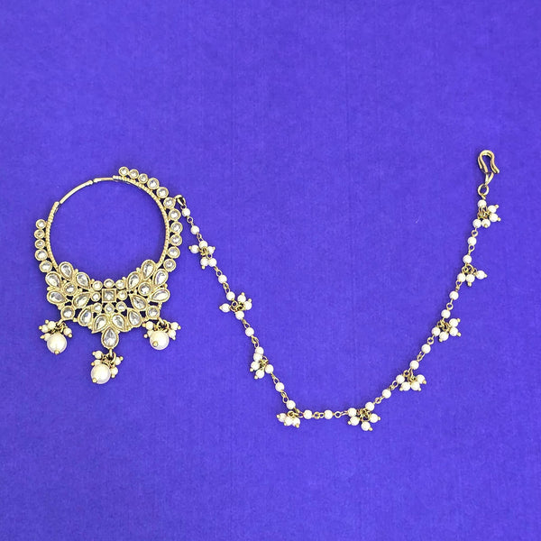 Antique Moti Nose Ring With Mehndi Plating || 229864