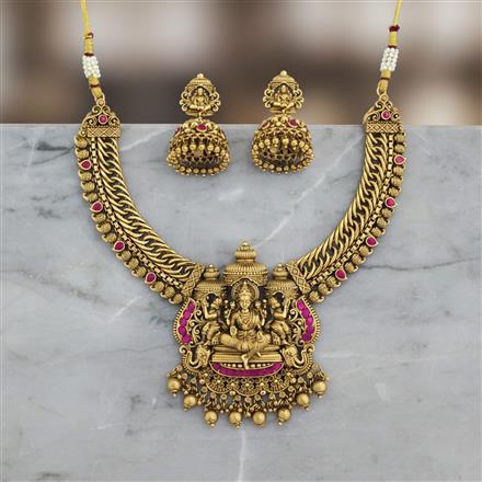 Antique South Indian Necklace Set With Matte Gold Plating || 229886