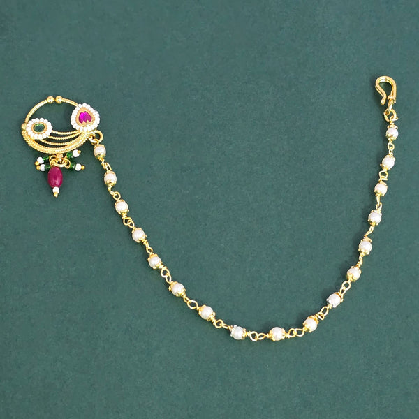 Antique Moti Nose Ring With Gold Plating || 230337