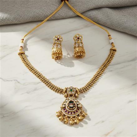 Antique Moti Necklace Set With Gold Plating || 230488