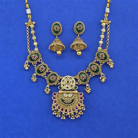 Antique Moti Necklace With Matte Gold Plating || 230627