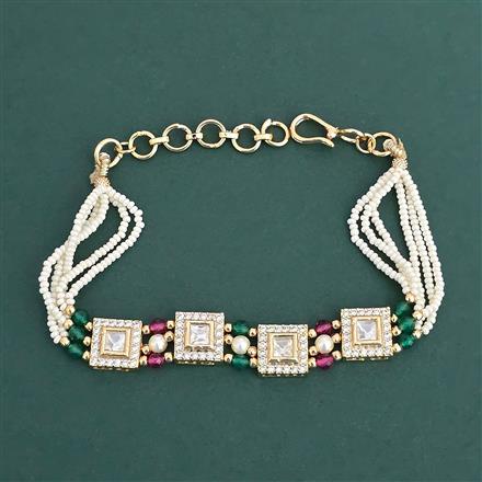 Kundan Moti Bracelet With Gold Plating || 303154