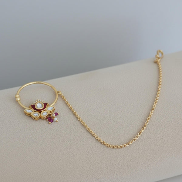 Kundan Classic Nose Ring With Carat Gold Plating || 303287