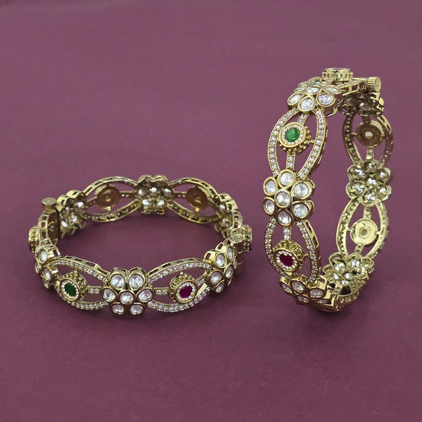 Kundan Classic Bangles With Mehndi Plating || 303480