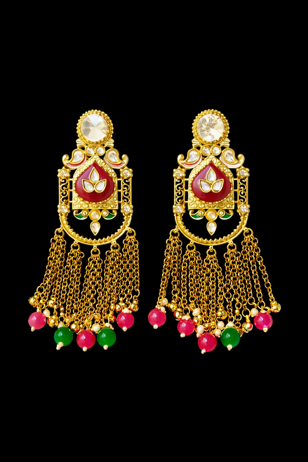 Indo Western Pearl Earring With Mehndi Plating || 112779