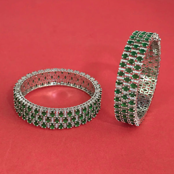 Cz Openable Bangles With Rhodium Plating (2x6) || 442858