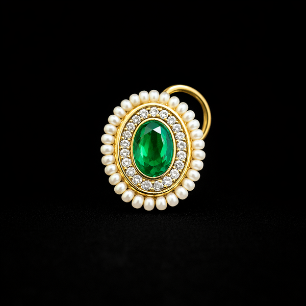 Antique Moti Nose Ring With Gold Plating || 230344