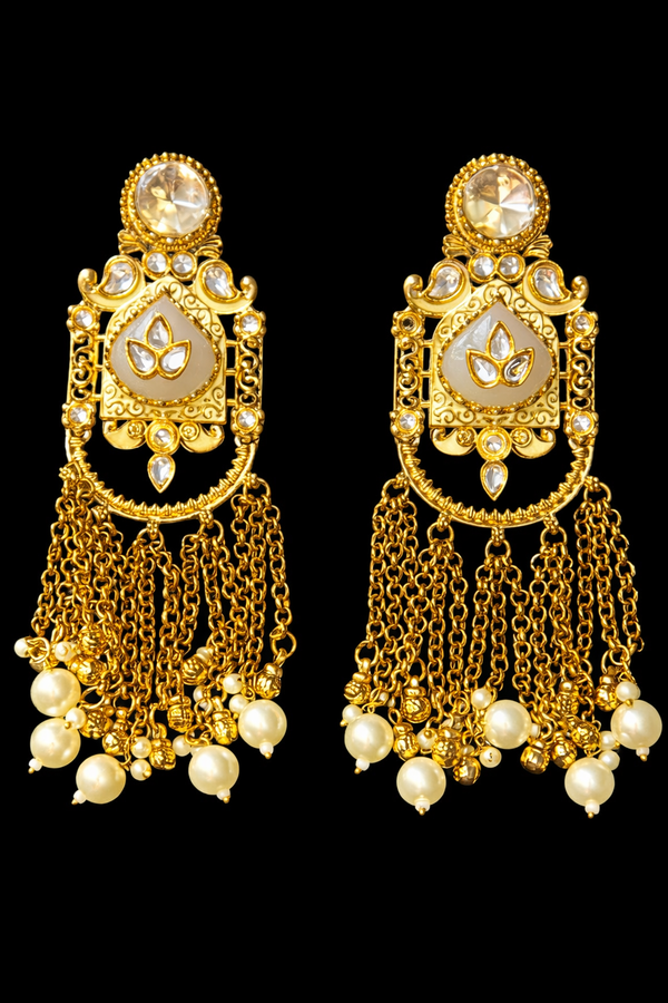 Indo Western Pearl Earring With Mehndi Plating || 112779