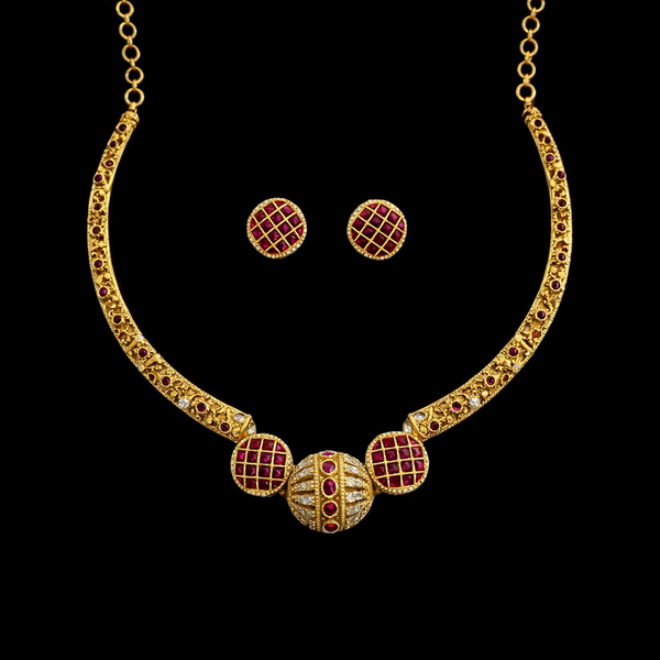 Antique Classic Necklace Set With Matte Gold Plating || 230125