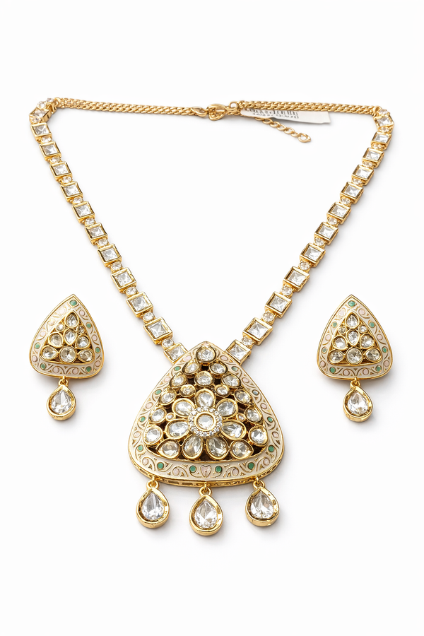Kundan Meenakari Necklace Set With Gold Plating || 302778