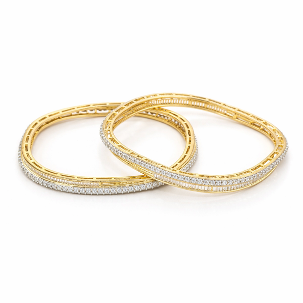 Cubic Zirconia Classic Bangles With 2 Tone Plating -(2x6) || 439745