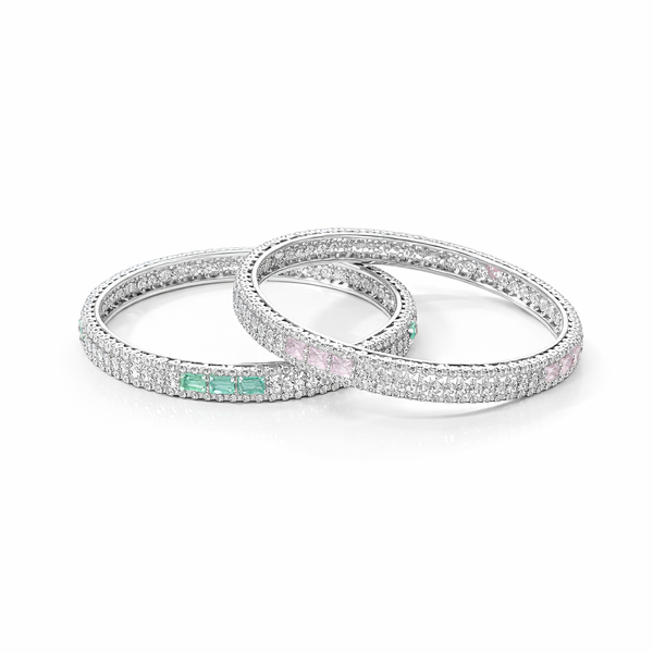 Cz Delicate Bangles With Rhodium Plating (2x6) || 434691