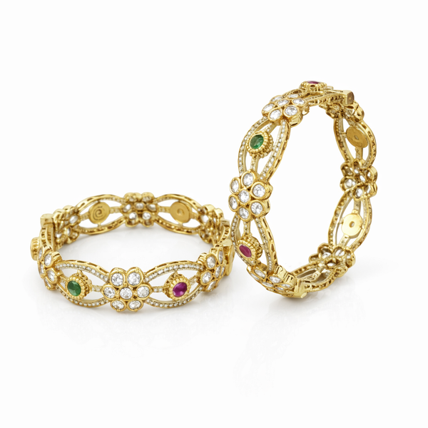 Kundan Classic Bangles With Mehndi Plating || 303480
