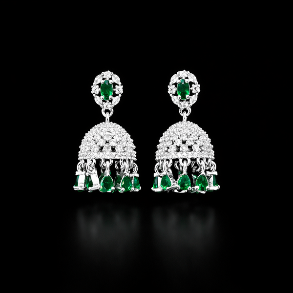 Cz Jhumki With Rhodium Plating || 438593