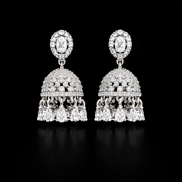 Cz Jhumki With Rhodium Plating || 438593