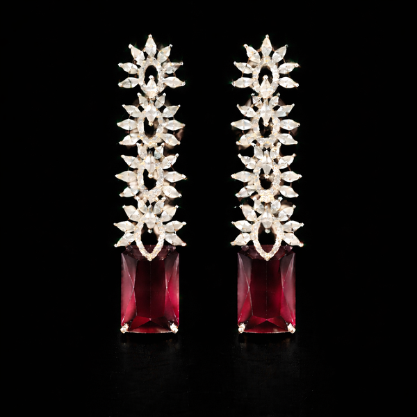 Cz Classic Earring With Rhodium Plating || 442782