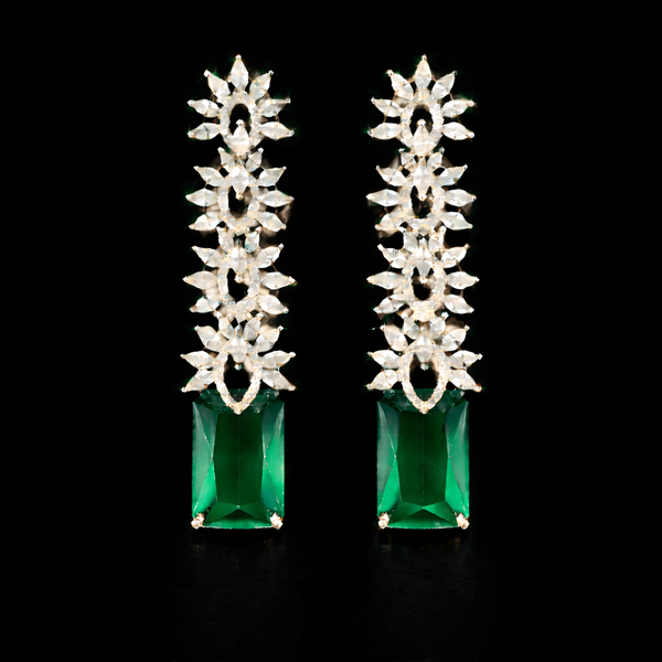 Cz Classic Earring With Rhodium Plating || 442782
