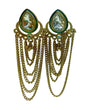 Gold chain earrings with teardrop-shaped gemstones on a white background