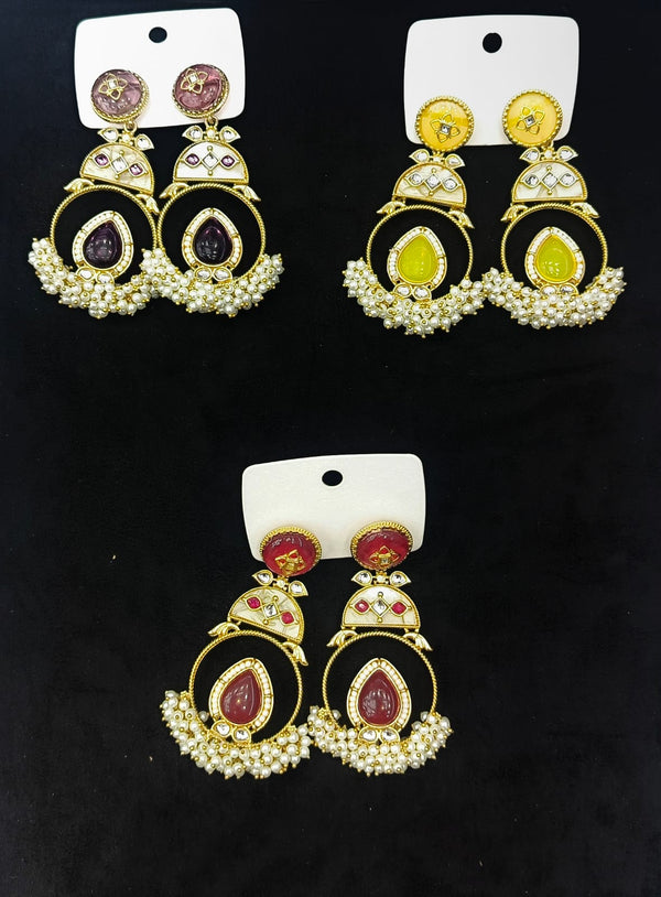 Indo Western Mother Of Pearl Earring With Mehndi Plating || 111986