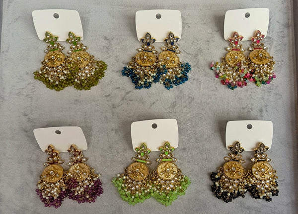 Indo Western Mother Of Pearl Earring With Mehndi Plating || 111869