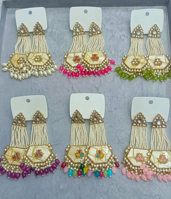 Indo Western Mother Of Pearl Earring With Mehndi Plating || 111802