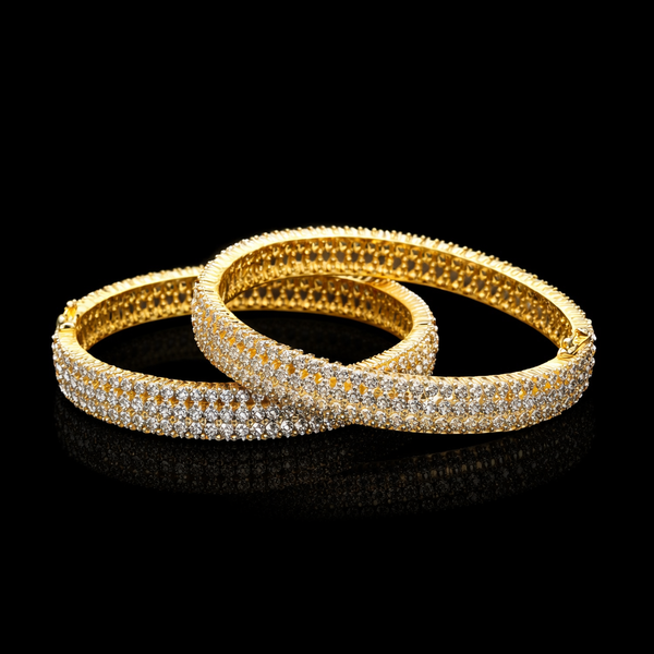 Cubic Zirconia Classic Bangles With 2 Tone Plating (2x6) || 431170