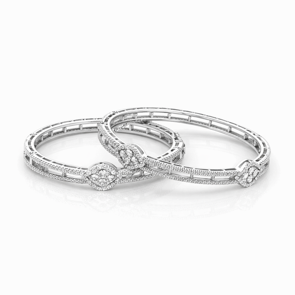 Cz Classic Bangles With Mehndi Rhodium Plating (2x6) || 442970