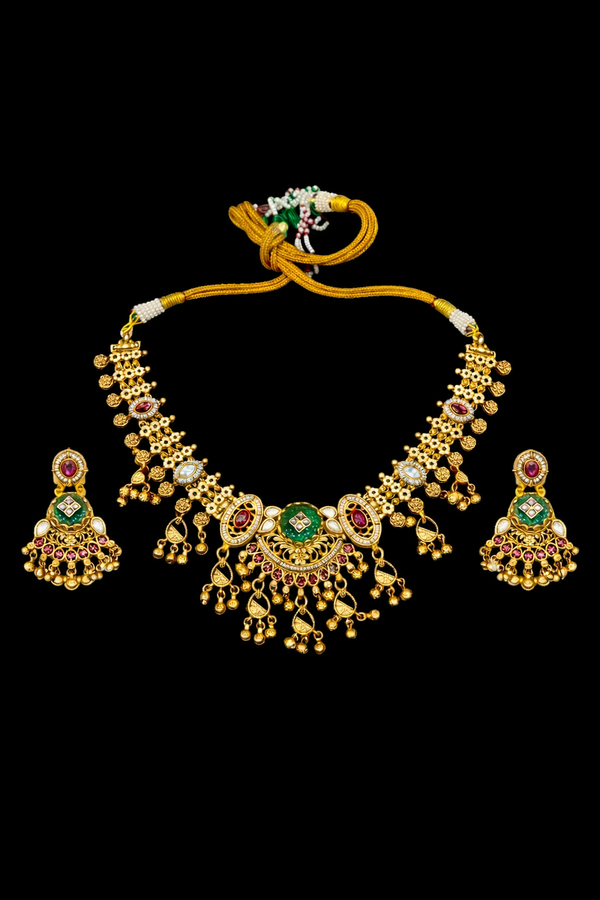 Antique Classic Necklace With Matte Gold Plating || 228065