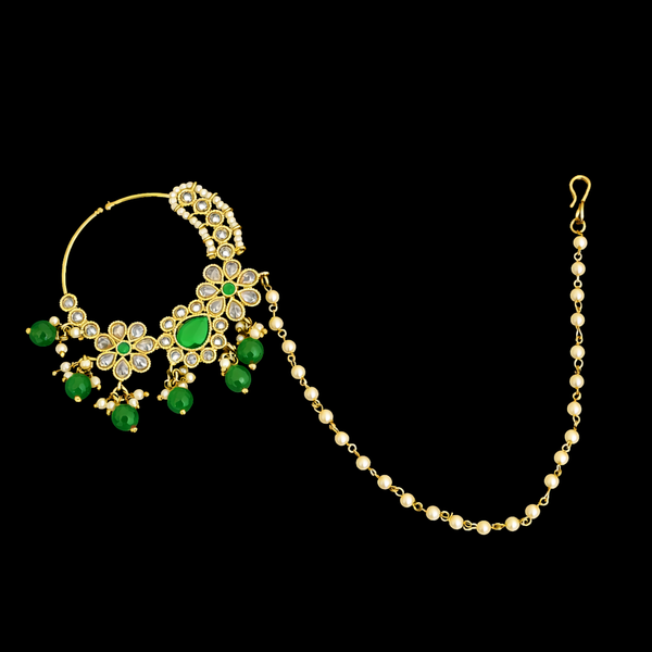 Antique Moti Nose Ring With Mehndi Plating || 229863