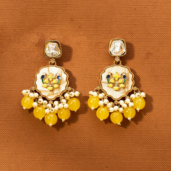 Indo Western Mother Of Pearl Earring With Mehndi Plating || 111558