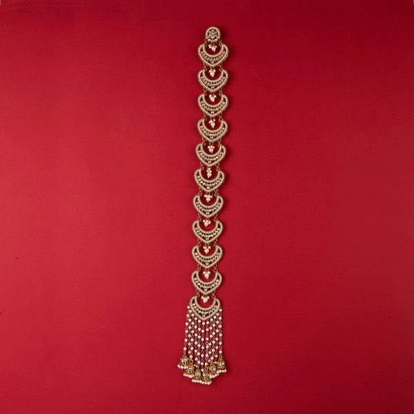 Indo Western Pearl Hair Brooch With Mehndi Plating || 112007