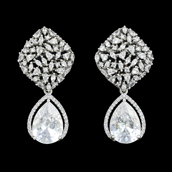 Cz Classic Earring With Rhodium Plating || 442098
