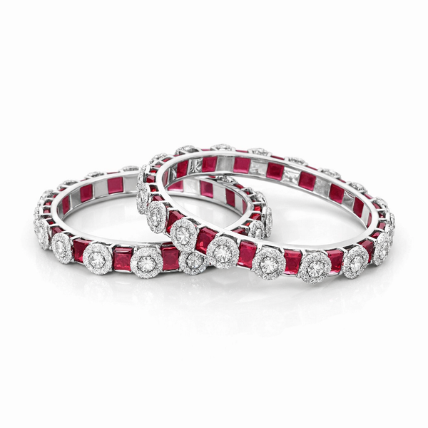 Cz Classic Bangles With Rhodium Plating (2x6) || 435806