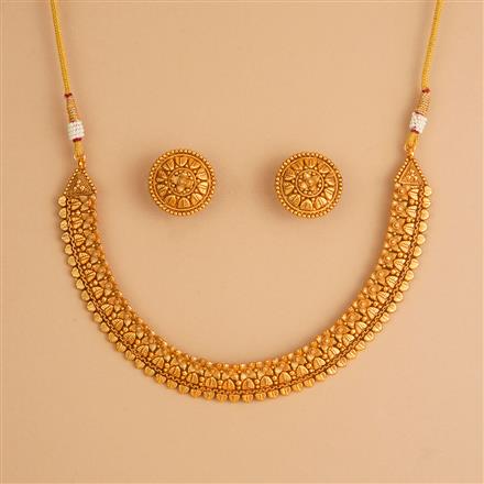 Antique Plain Matte Gold Necklace Set With Matte Gold Plating || 225397