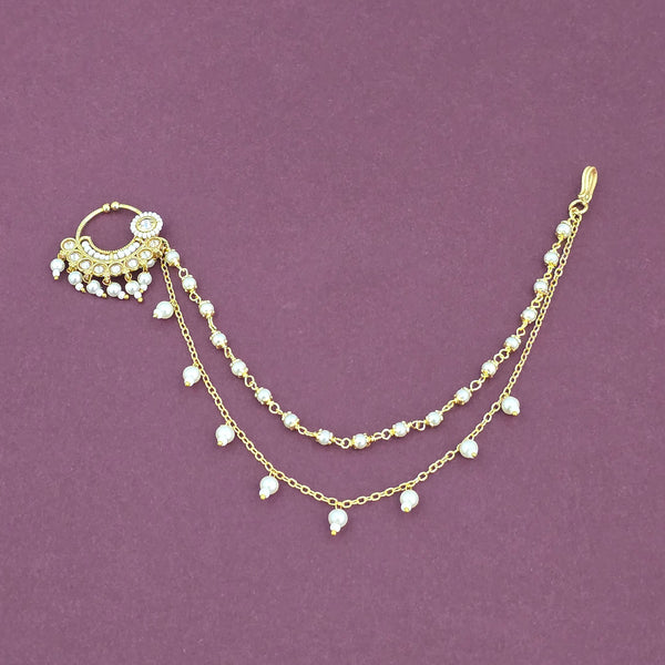 Antique Moti Nose Ring With Gold Plating || 228626