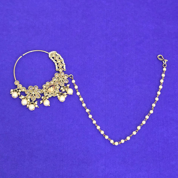 Antique Moti Nose Ring With Mehndi Plating || 229863