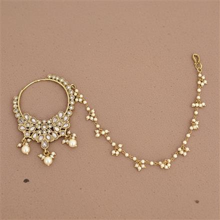 Antique Moti Nose Ring With Mehndi Plating || 229864