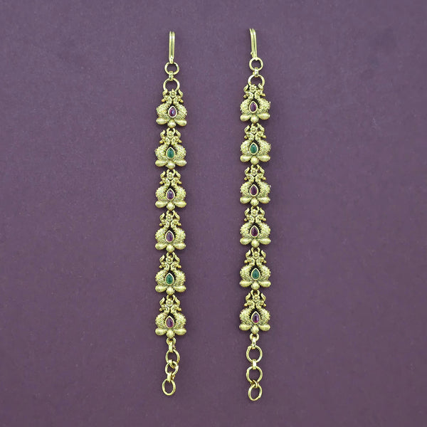 Antique South Indian Ear Chain With Matte Gold Plating || 230331