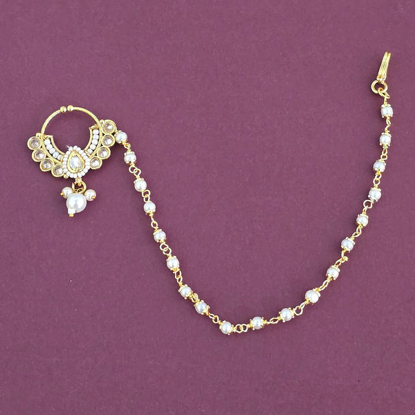 Antique Moti Nose Ring With Gold Plating || 230336