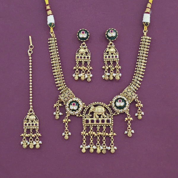 Antique Classic Necklace Set With Matte Gold Plating || 230502