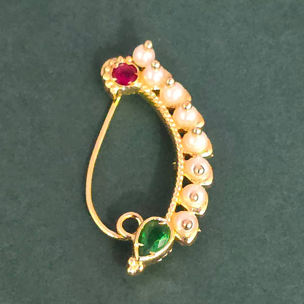 Antique Moti Nose Ring With Gold Plating || 230597