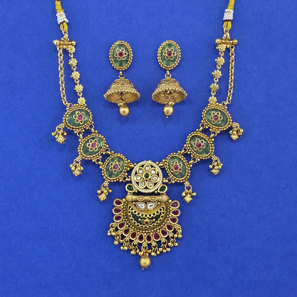 Antique Moti Necklace With Matte Gold Plating || 230627