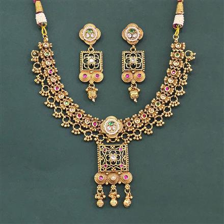 Antique Moti Necklace With Matte Gold Plating || 230629