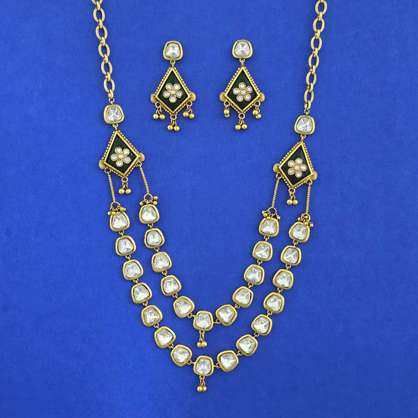 Antique 2 Line Necklace With Matte Gold Plating || 230681