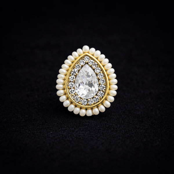 Antique Moti Nose Ring With Gold Plating || 230342