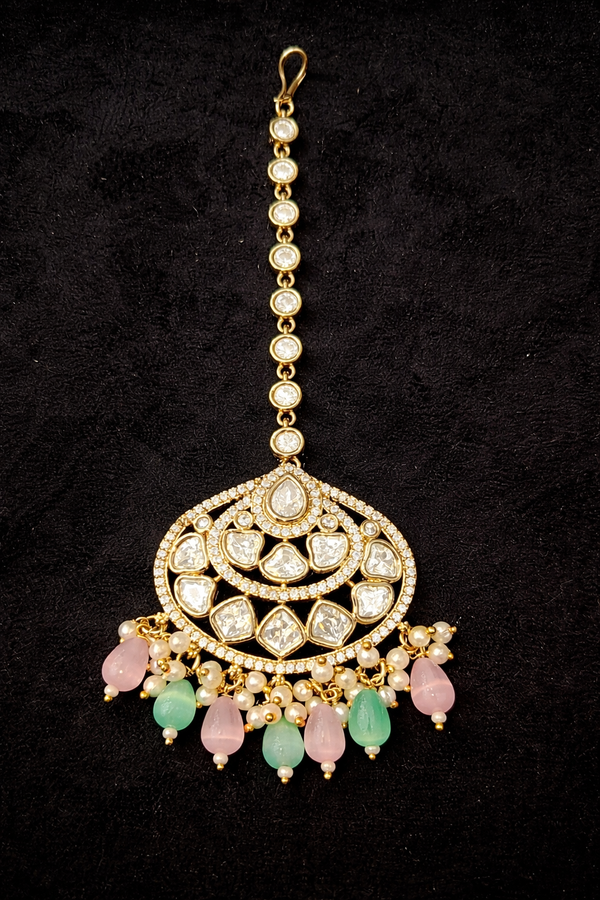 Kundan Moti Tikka With Mehndi Plating || 303387
