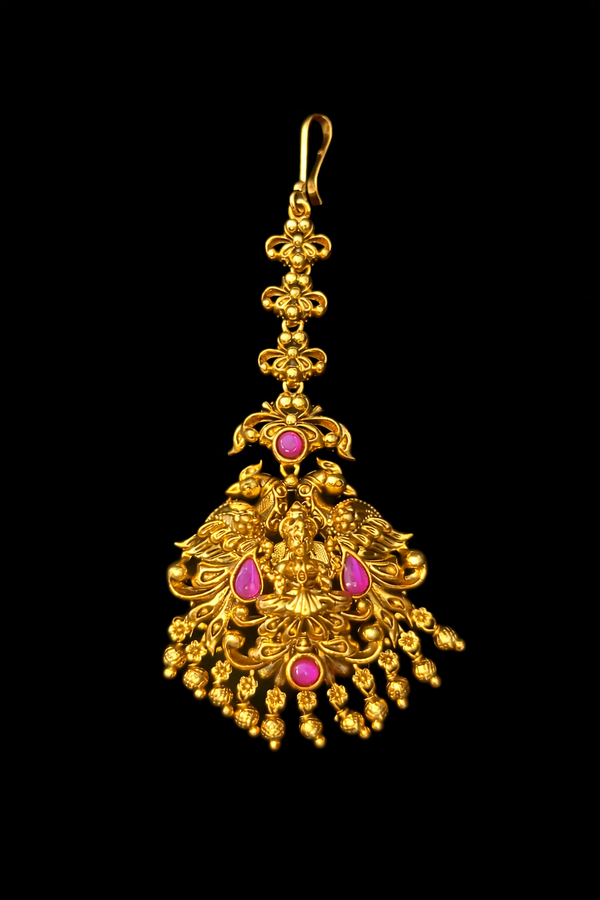 Antique Temple Tikka With Matte Gold Plating || 224429